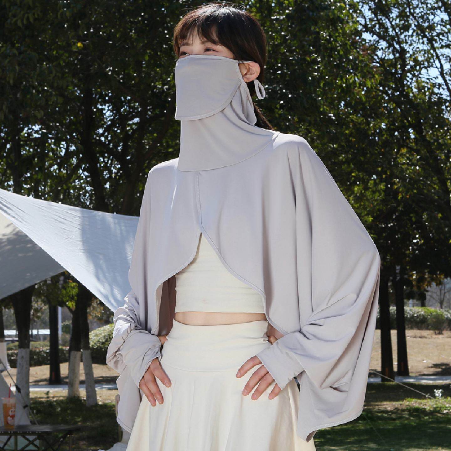 夏季2025新款防晒衣女冰丝防晒斗篷披肩电动车开车遮阳神器面罩衫