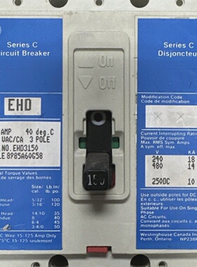 WESTINGHOUSE EHD3150 3P 150A 480VAC 250VDC CIRCUIT BREAKER *