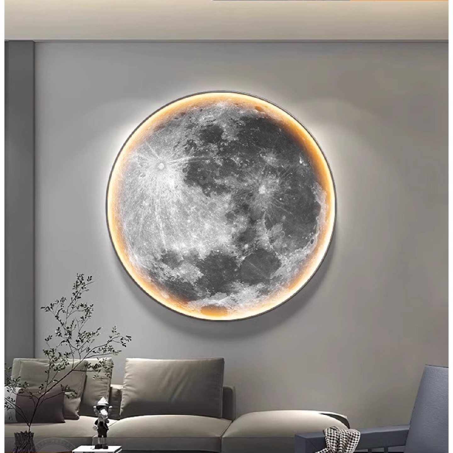 月球圆形挂画带灯led现代简约客厅装饰画沙发背景墙走廊玄关壁画