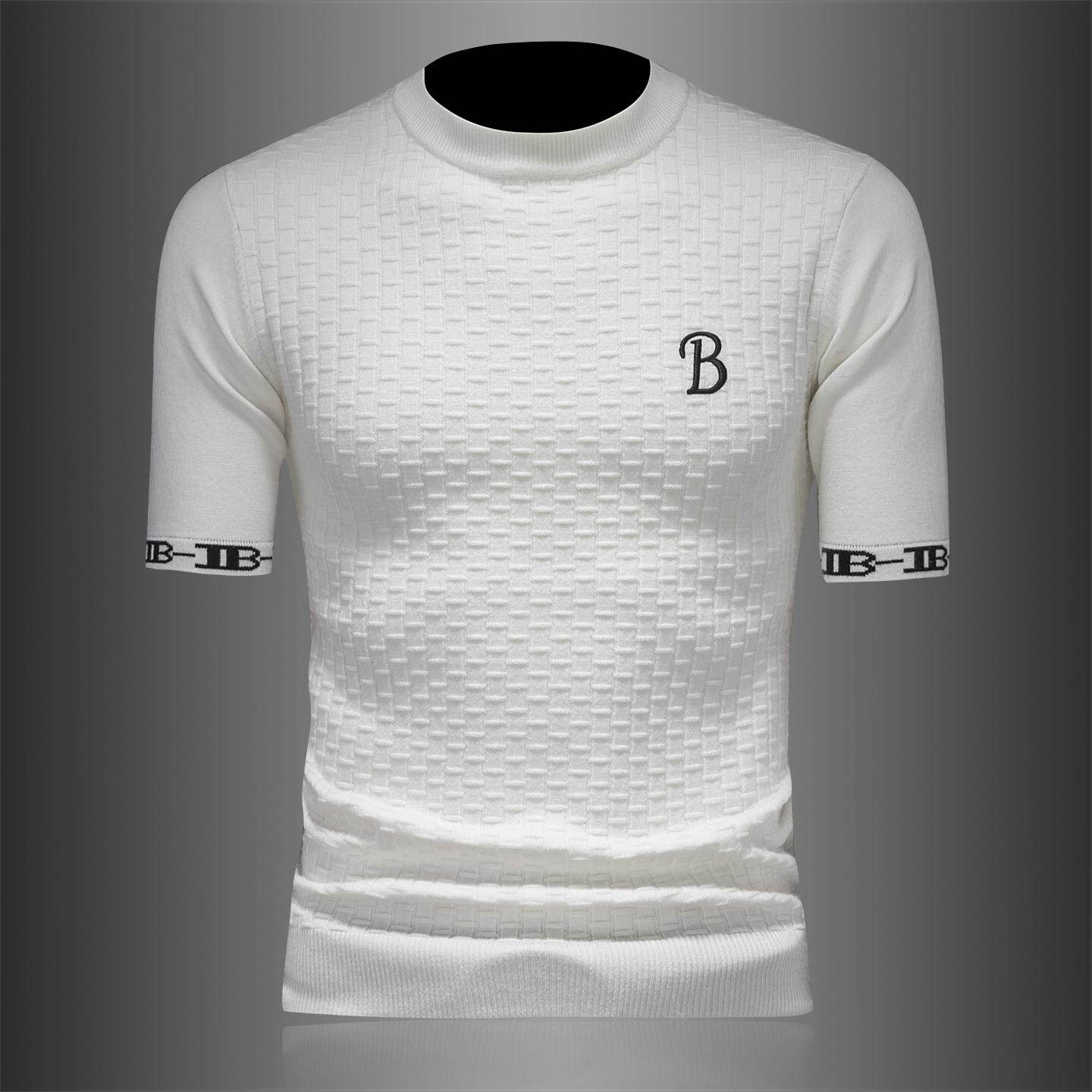 欧洲站刺绣短袖针织毛衣男士秋冬季新款潮牌半袖内搭羊毛打底潮男