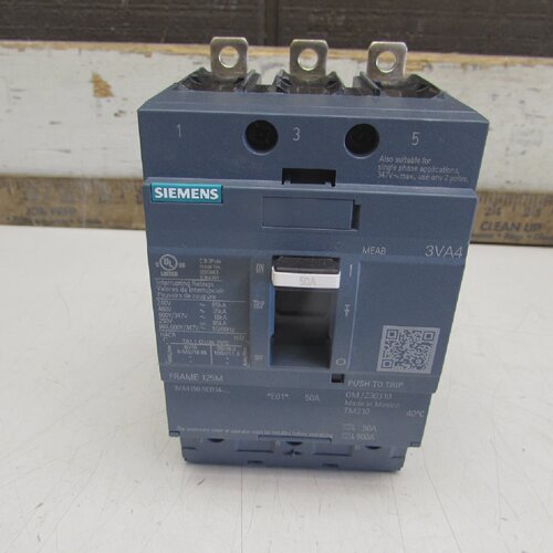 SIEMENS 3VA41505ED340AA0  CIRCUIT BREAKER 3P50A 480V TAKEOUT