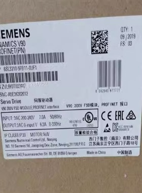 议价6SL32105FB110UF1西门子V90伺服驱动器1千瓦6SL3210-5FB11-0U