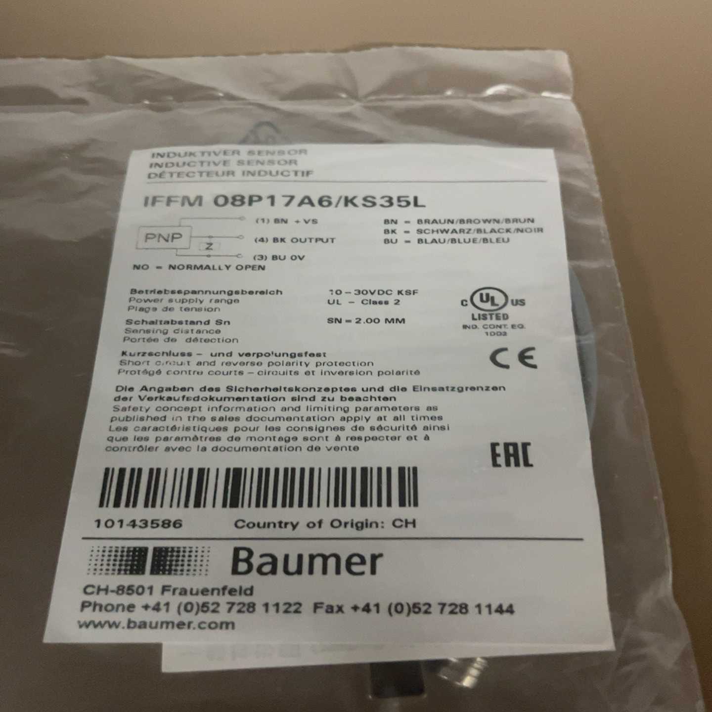 咨询-baumer堡盟接近开关未拆IFFM08P17A6/KS