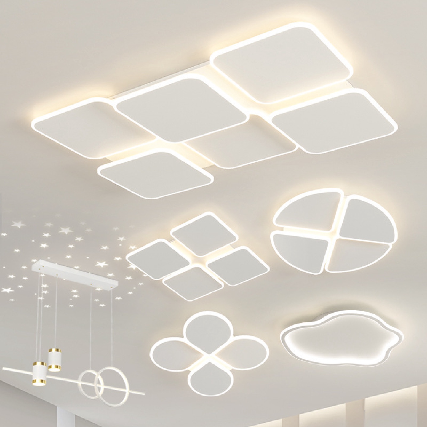 奶油风客厅吸顶灯北欧现代简约led卧室餐厅吊灯全屋套餐组合灯具