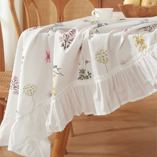 素雅印花小清新绿植浅蓝花朵树叶荷叶边木耳边流苏茶几桌布餐桌布