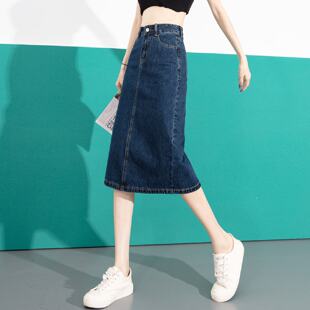 小个子裙子深蓝色开叉牛仔裙半身裙女春秋新款设计感中长款包臀裙
