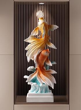 年年有余入户玄关壁龛装饰客厅电视柜旁落地锦鲤摆件乔迁新居礼品