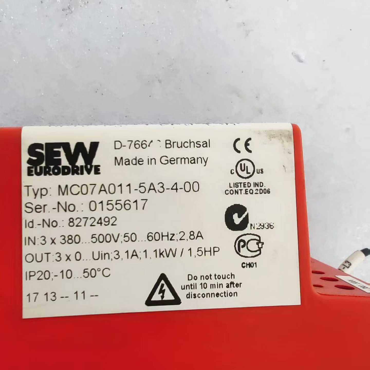 拆机SEW变频器MC07A011-5A3-4-00，1.1k--议价商品