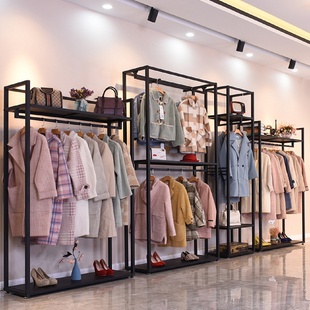 组合铁艺简约货架 欧式 双层服装 落地展示架男女服装 店衣架落地式