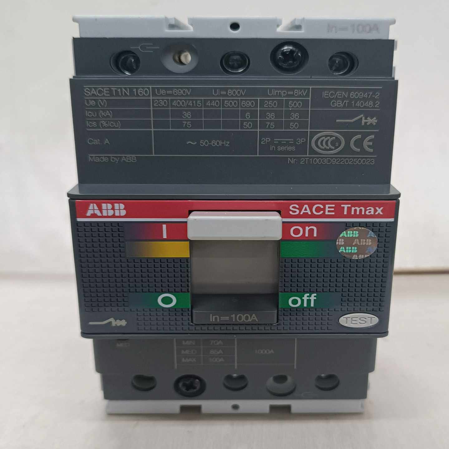 ABB塑壳断路器T1N160TMD100/1000FFC（零零电子）