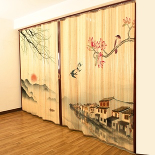 竹帘子门帘家用摺叠拉门饭店简易门客厅隔间帘商铺遮阳竹卷移门