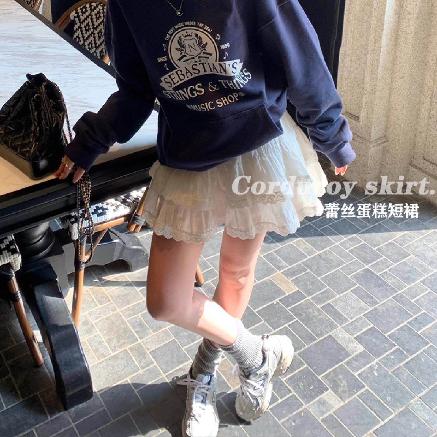 白色蕾丝蛋糕短裙女2025春新款夏季高腰显瘦a字芭蕾风蓬蓬半身裙