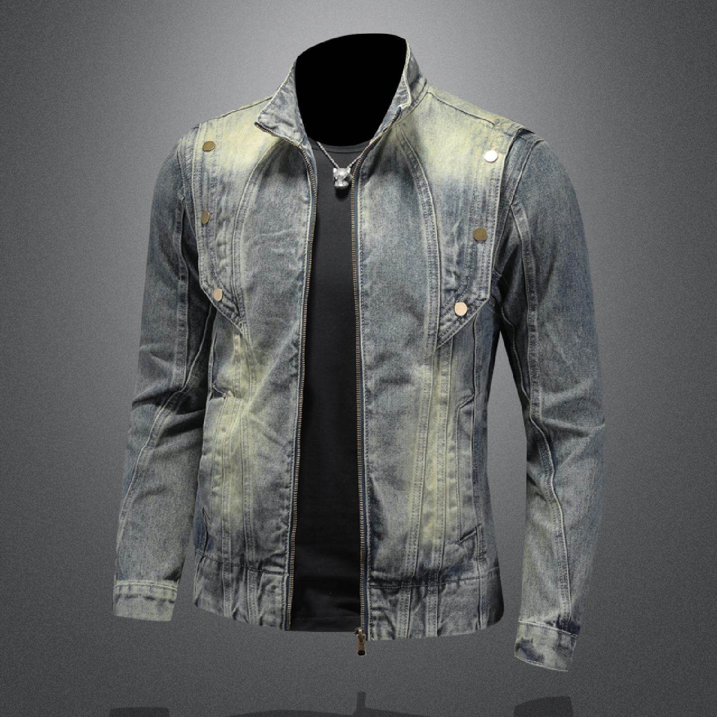 欧洲站复古牛仔外套男年春秋季潮牌修身水洗怀旧休闲机车夹克潮男