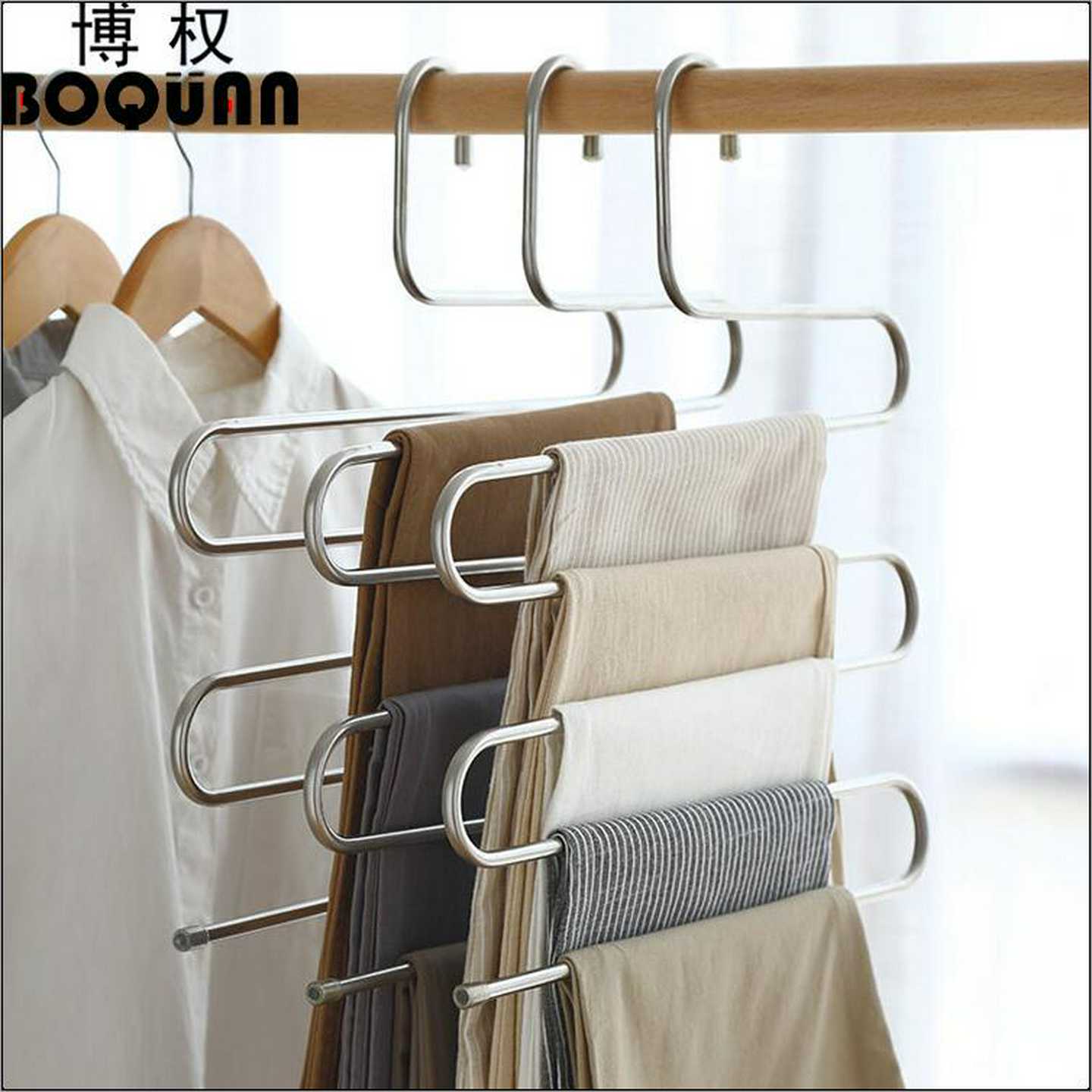 金属不锈钢家用多功能S型收纳裤架魔术多层衣架防滑裤挂厂家批发