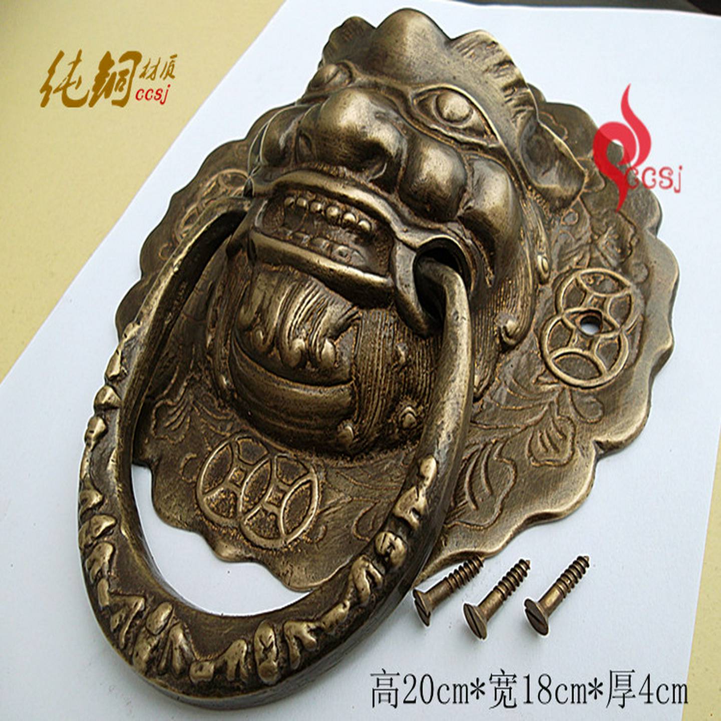 纯铜狮子仿古门环纯黄铜中式大门把手麒麟虎头大拉手铺首衔环