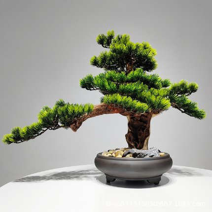 新中式禅意仿真迎客松玄关桌茶室造景装饰品日式绿植盆景茶桌摆件