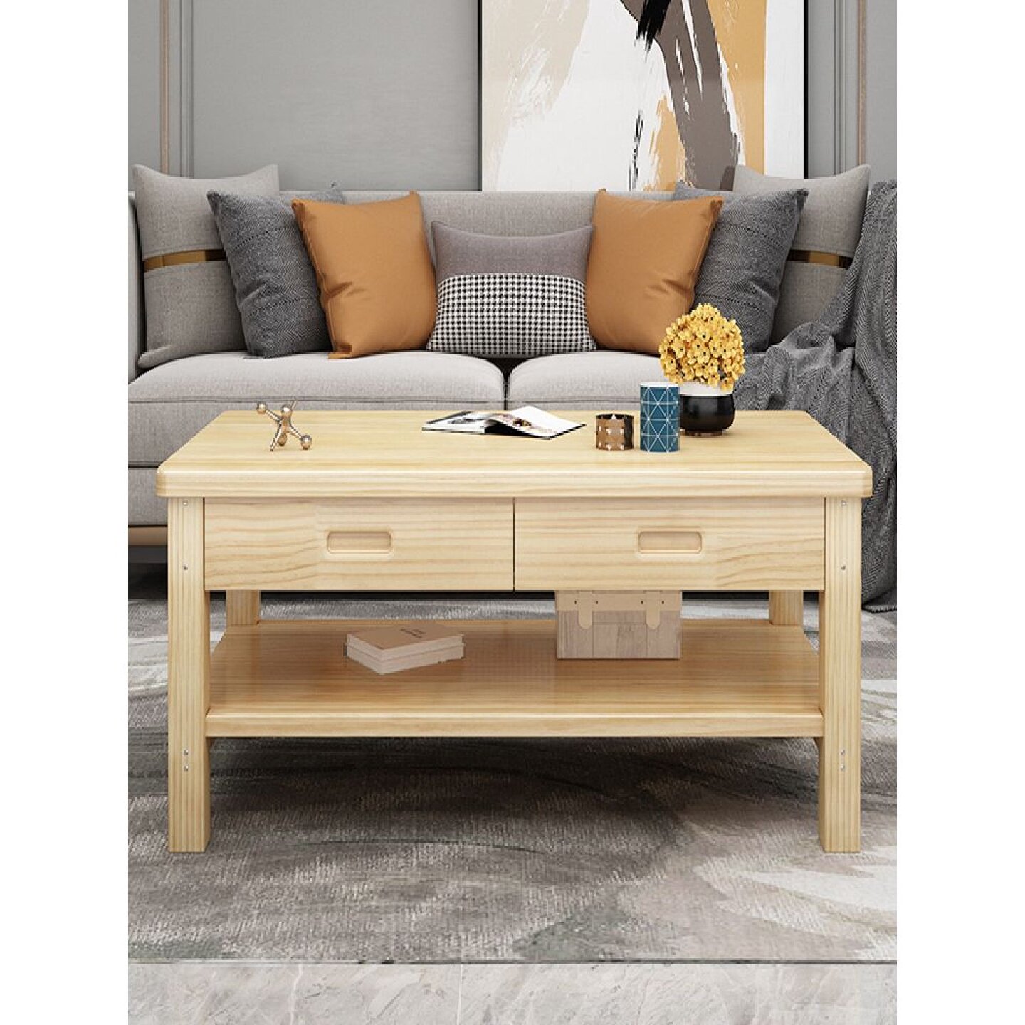 广东佛山全实木茶几客厅原木小户型简约现代松木小桌子办公室茶桌