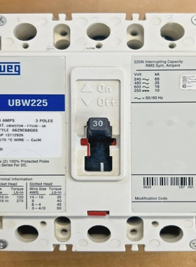 WegUBW225N-FTU30-3ACircuitBreaker30A3Pole*NewnoBox