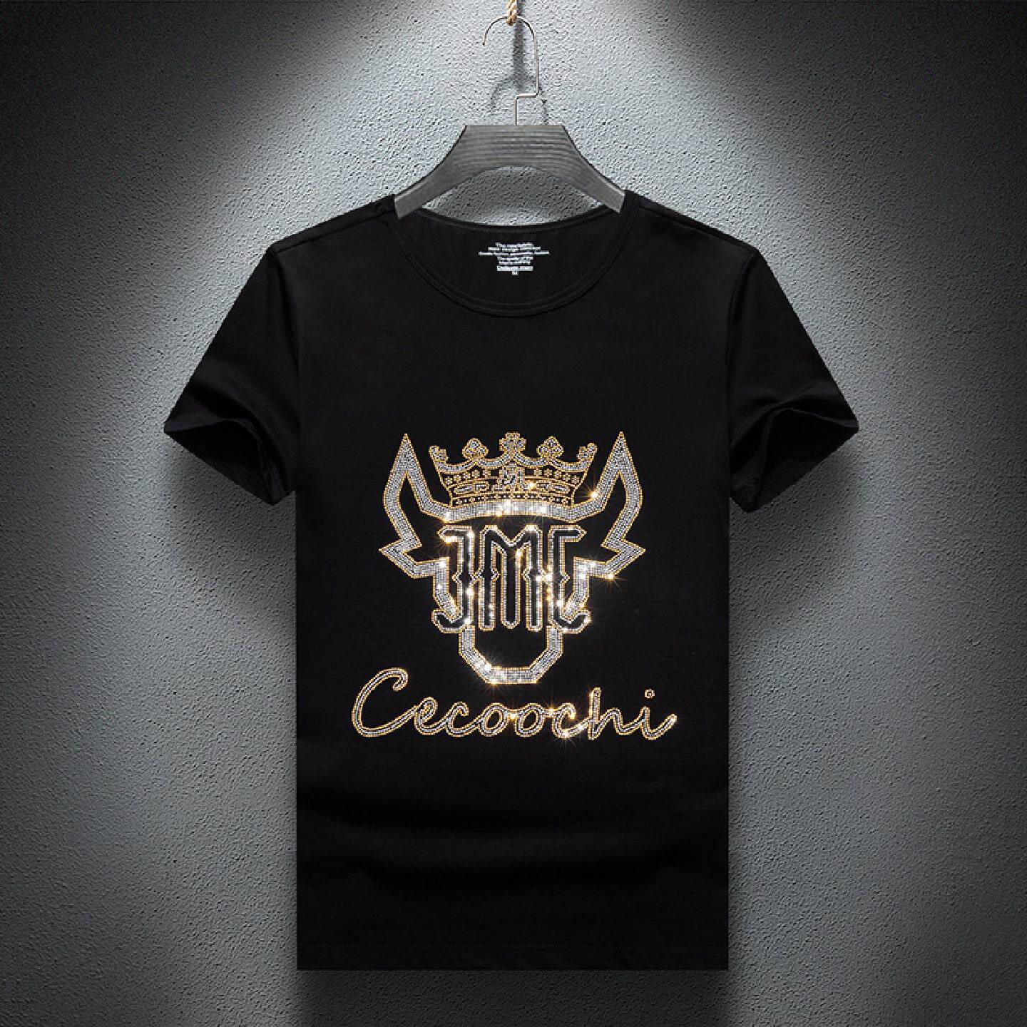 2026新款夏季烫钻短袖恤男大码百搭打底衫上衣服男装镶钻半截袖潮