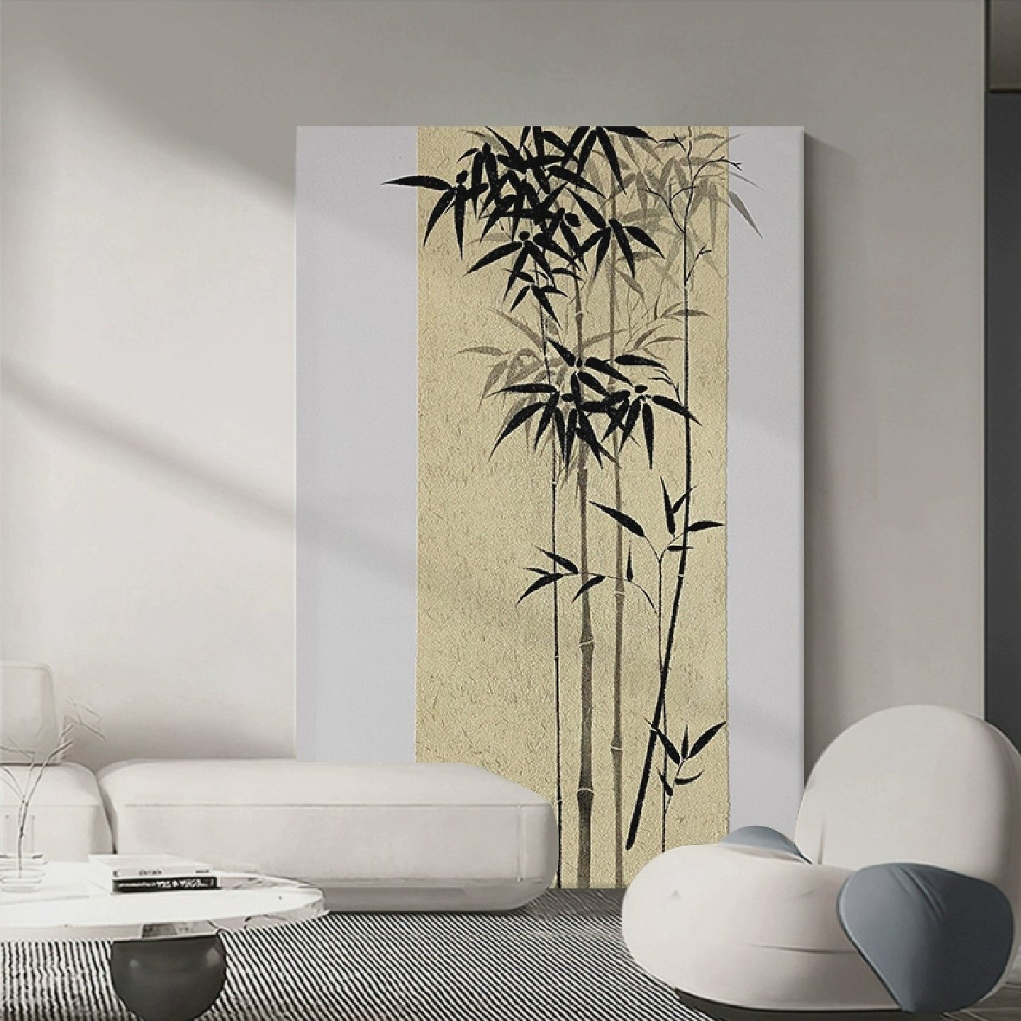 水墨竹子新中式手绘油画入户玄关竹报平安装饰画国风禅意客厅挂画