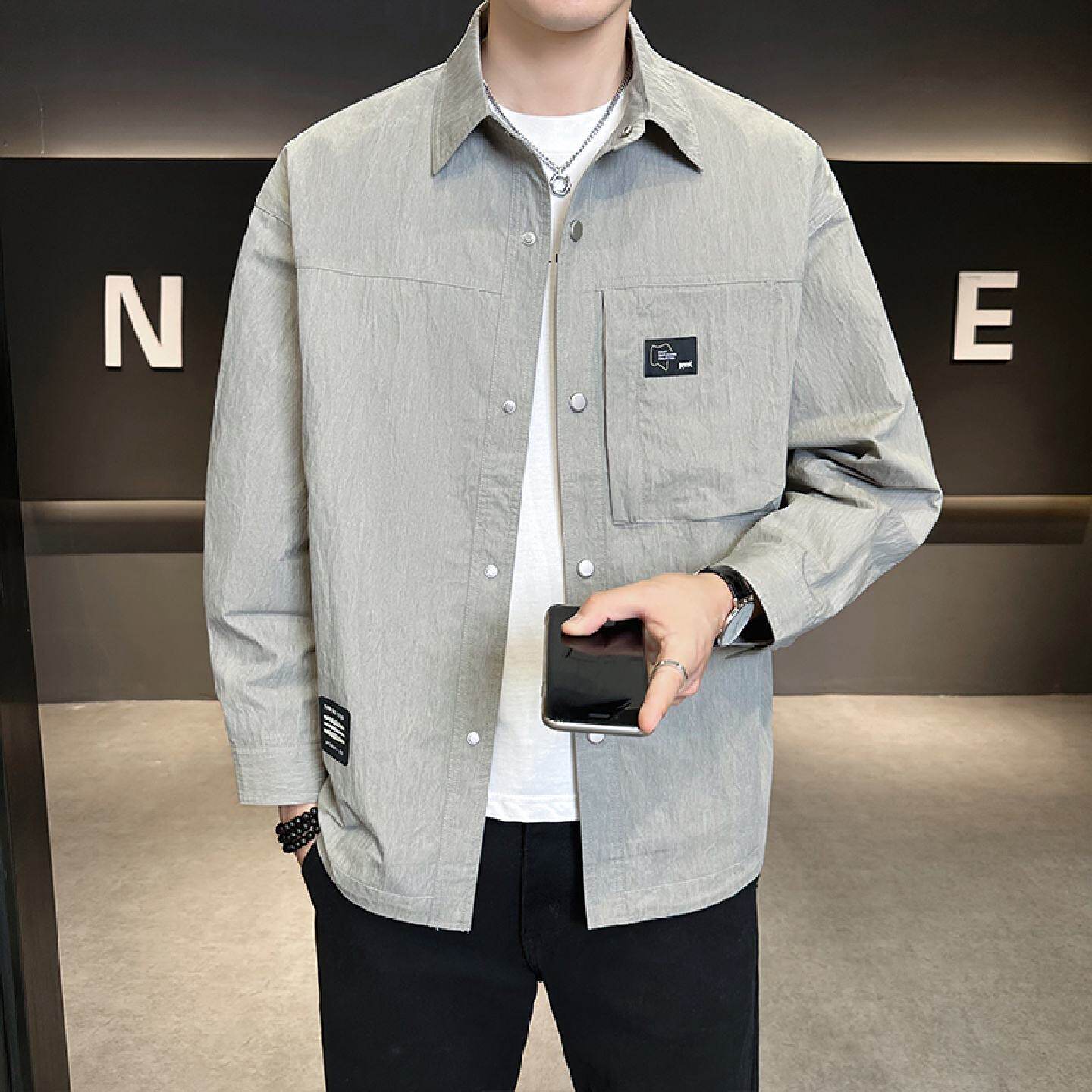 2026欧洲站外套男款秋季新款翻领时尚潮流轻奢百搭痞帅衬衫式夹克
