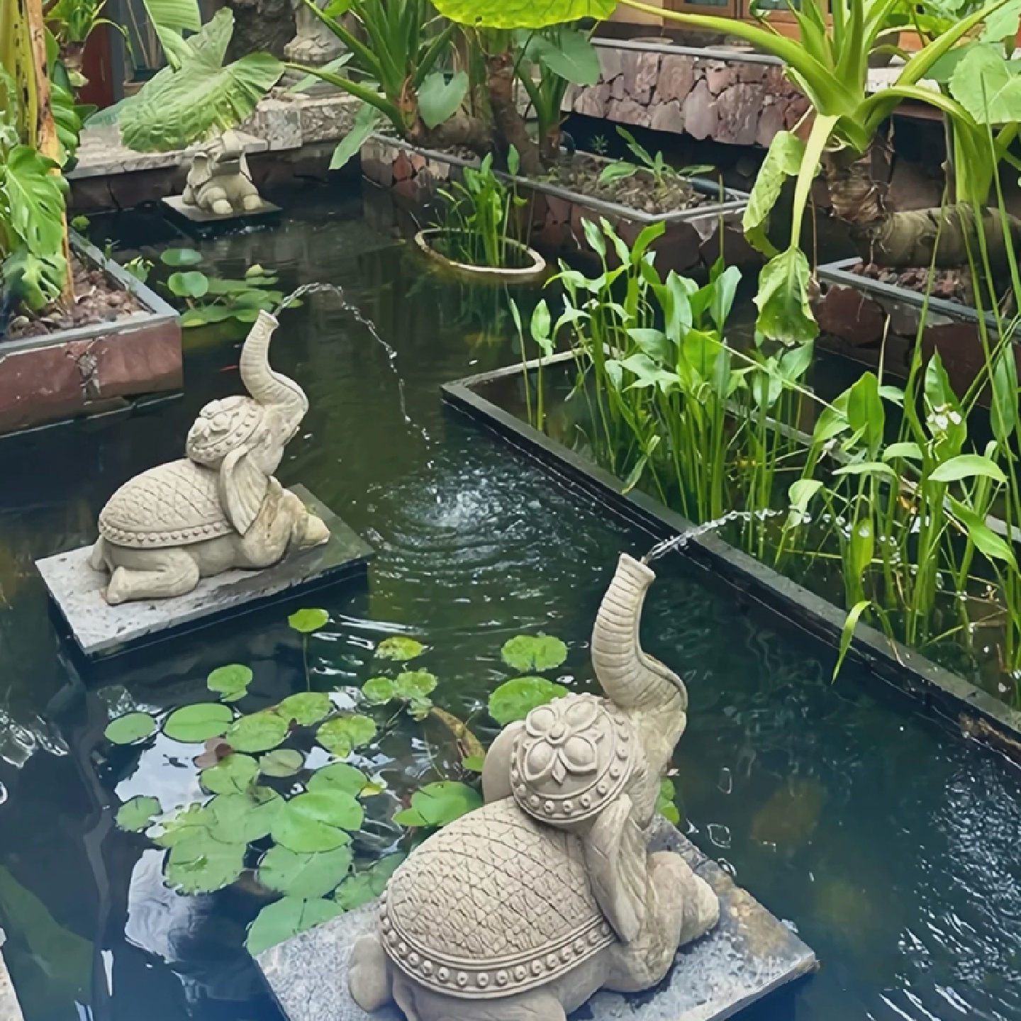 创意喷水大象雕塑摆件庭院水池鱼池装饰品太阳能循环流水景观摆设