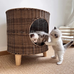 宠物用品猫笼宠物窝三脚透气四季 猫窝保暖半封闭藤编狗窝冬季 通用