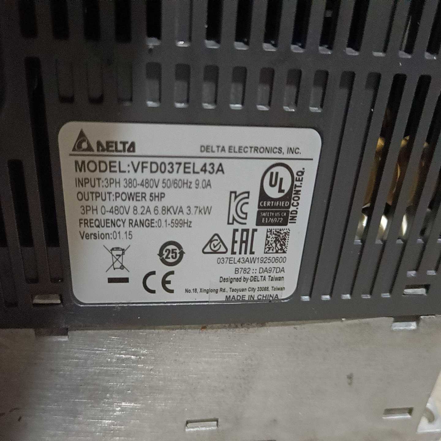 咨询-VFD037EL43A台达变频器，实物图，功能测试正