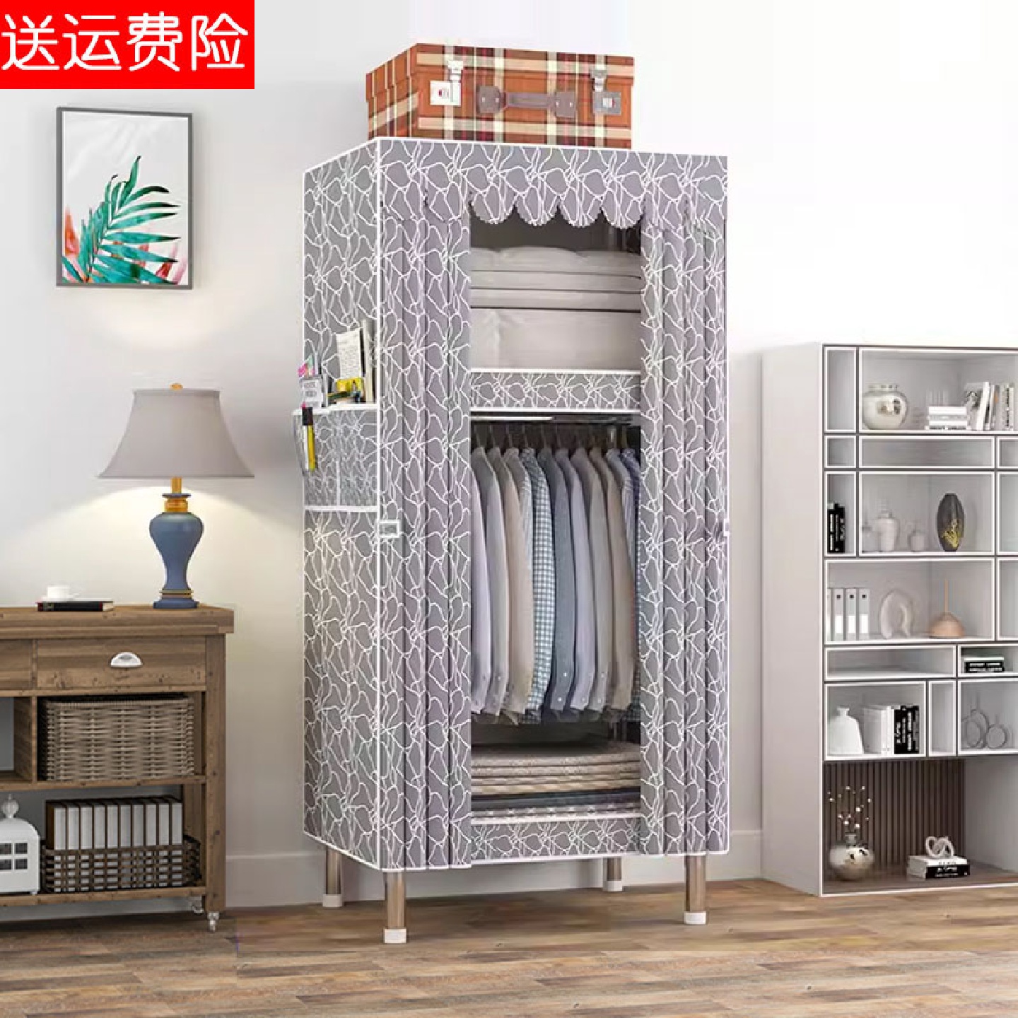 租房单人小衣柜简易布衣柜家用卧室小型挂衣橱钢管加粗加厚钢架