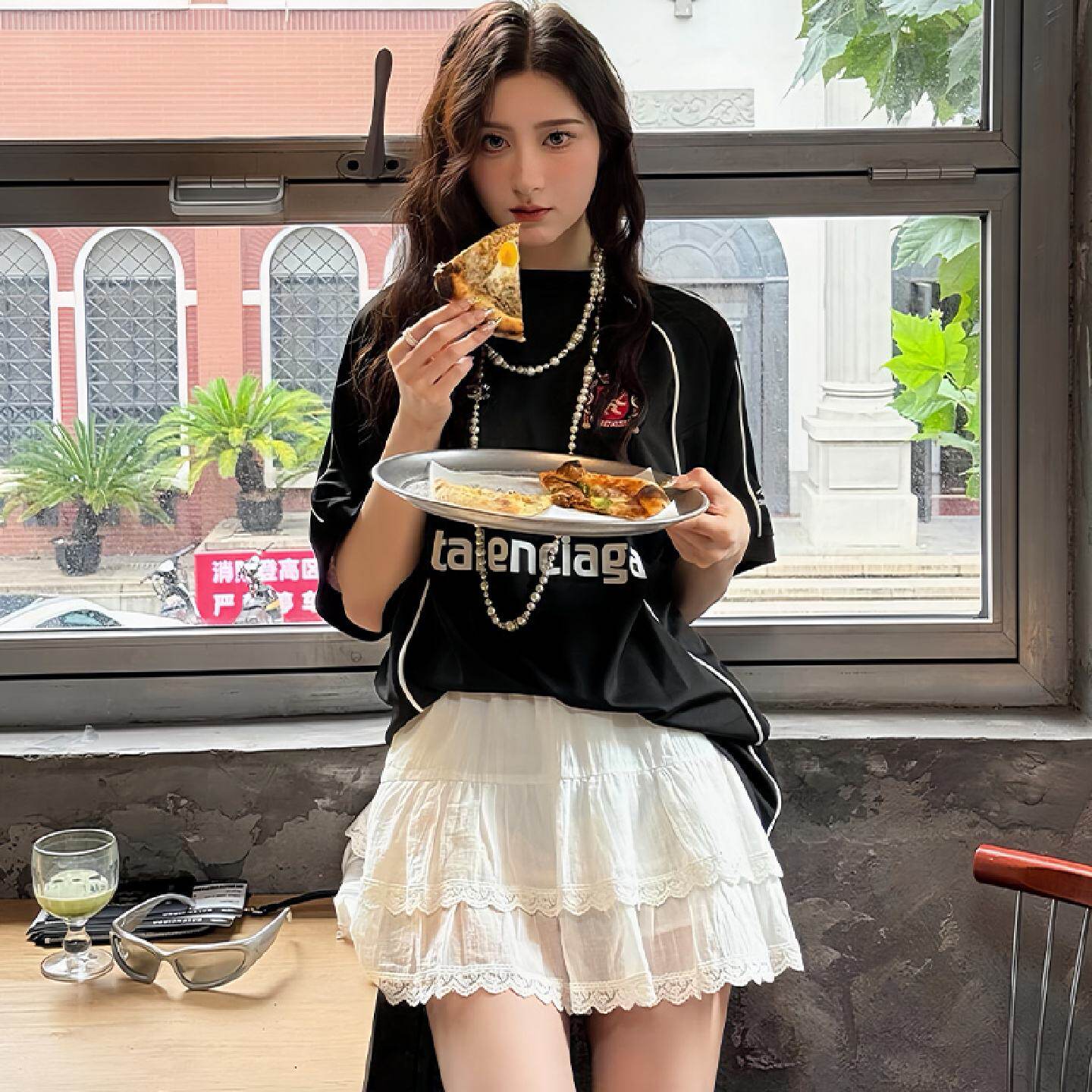 蕾丝边短裙女白色半身裙夏2025新款设计感甜辣高腰a字蓬蓬蛋糕裙