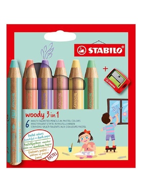 德国STABILO思笔乐Woody3in1无敌乐8806多用途彩色画笔6色蜡笔