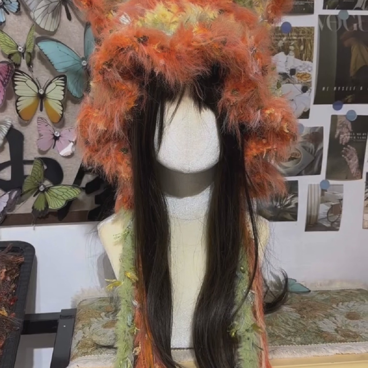 帽子女新款尼克狐尼克材料包手工编织款可爱毛茸茸护耳帽DIY帽子