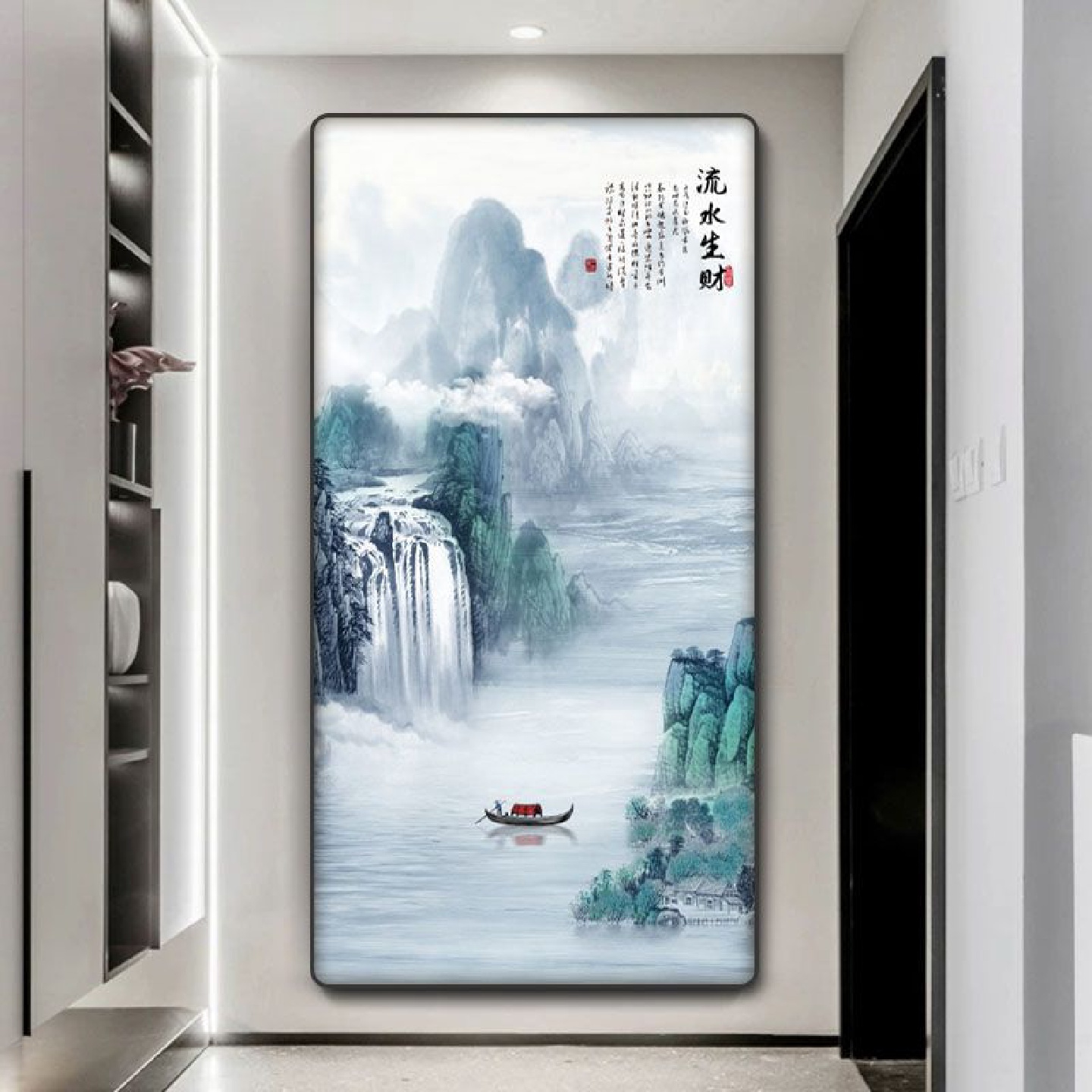 CL-046新中式玄关装饰画山水风景入户水墨挂画国画走廊过道挂画