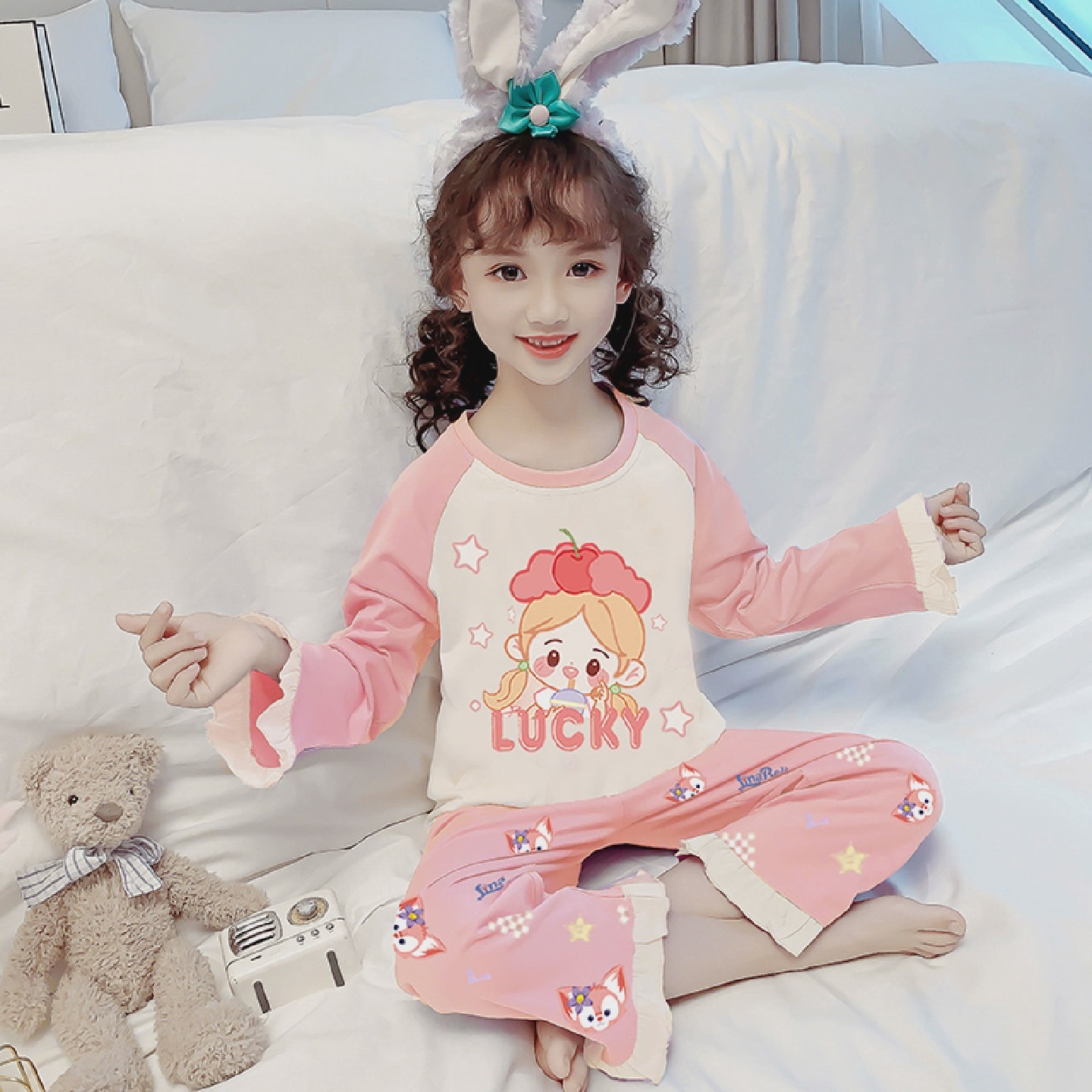 2023新款儿童睡衣女孩春秋季纯棉长袖套装大童可爱女童套头家居服
