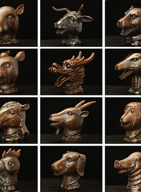 纯铜十二生肖兽首摆件鼠牛虎兔龙蛇马羊家居客厅桌面摆放工艺品