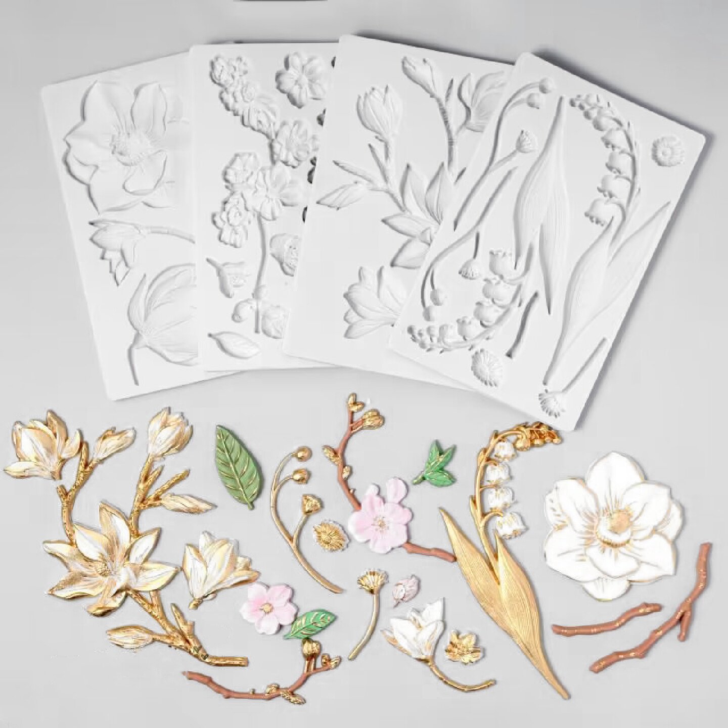 月亮星星铃兰玫瑰花造型液态硅胶滴胶软陶巧克力翻糖蛋糕模具