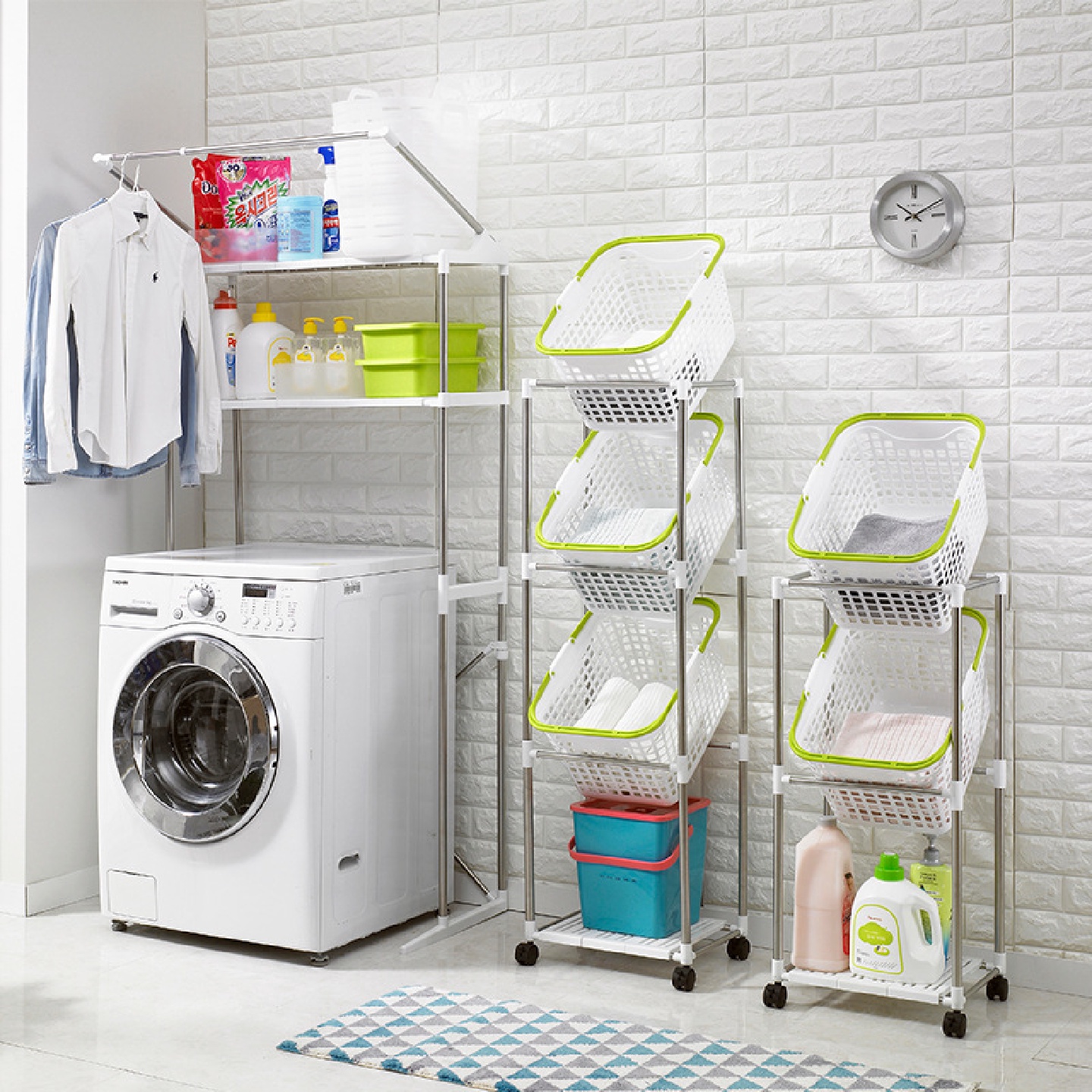 厂家直销可伸缩不锈钢滚筒洗衣机落地置物架浴室整理储物架