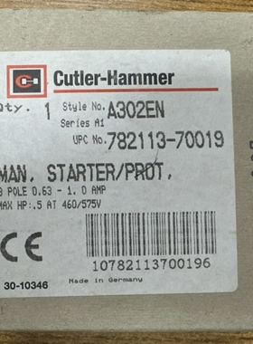 CUTLER-HAMMERA302ENMANUALSTARTERPROTECTOR3P0.63-1.0A.