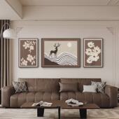 中古风客厅装 饰画抽象复古轻奢高级感沙发背景墙壁画三联卧室挂画