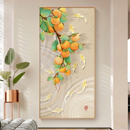 新中式入户玄关装饰画九鱼图客厅走廊过道壁画现代轻奢楼梯间挂画