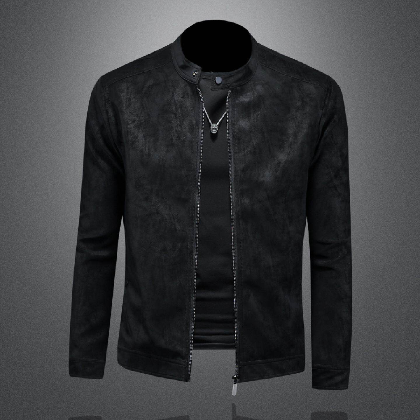 2026欧洲站麂皮绒夹克男年春季新款韩版修身立领简约休闲潮流皮衣
