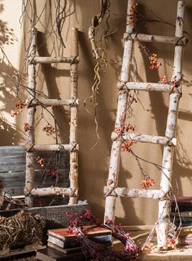 白桦木梯子落地装饰摆件幼儿园环创花园庭院园艺花艺橱窗拍摄道具