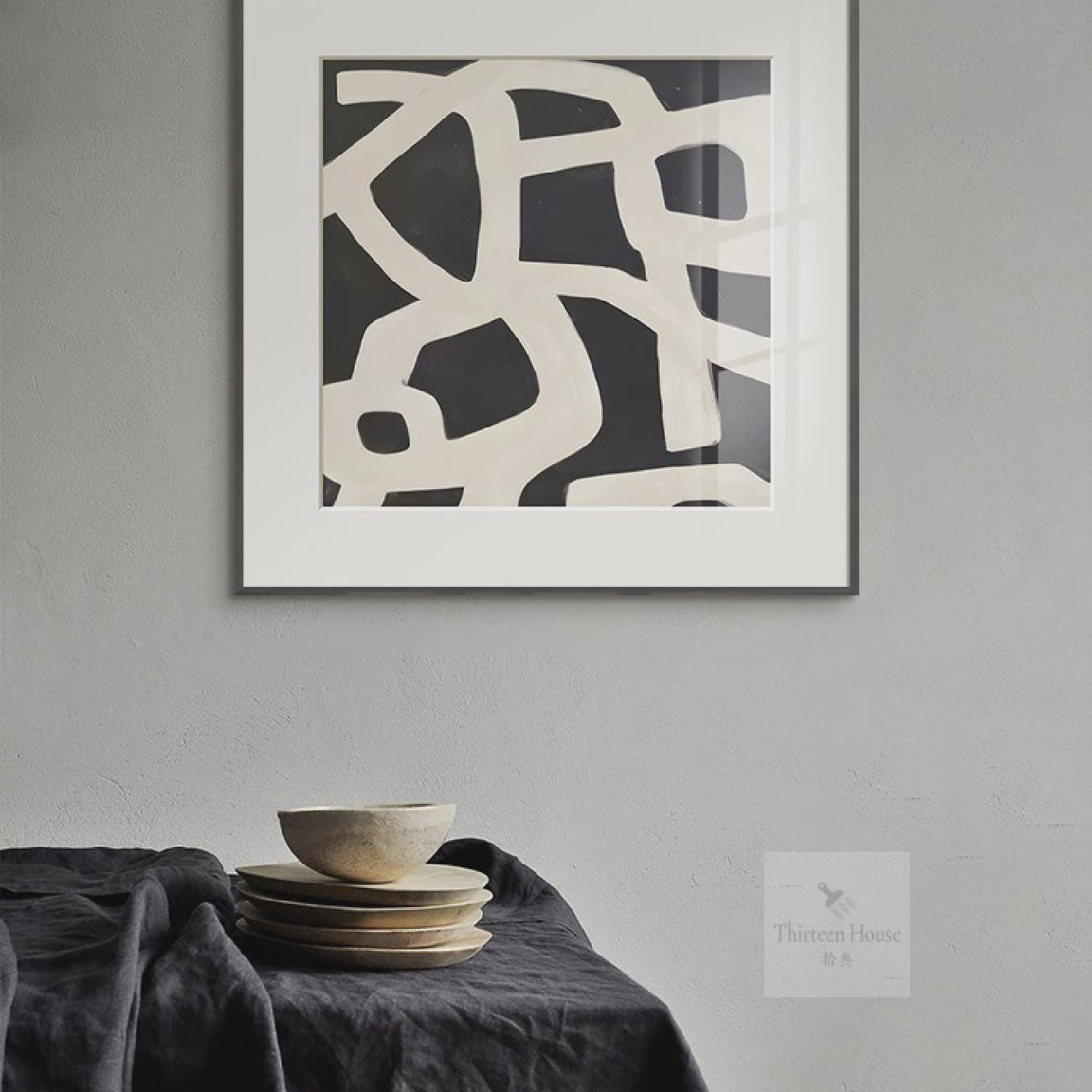 黑白抽象装饰画极简餐厅客厅背景墙挂画小众艺术高级感北欧玄关画