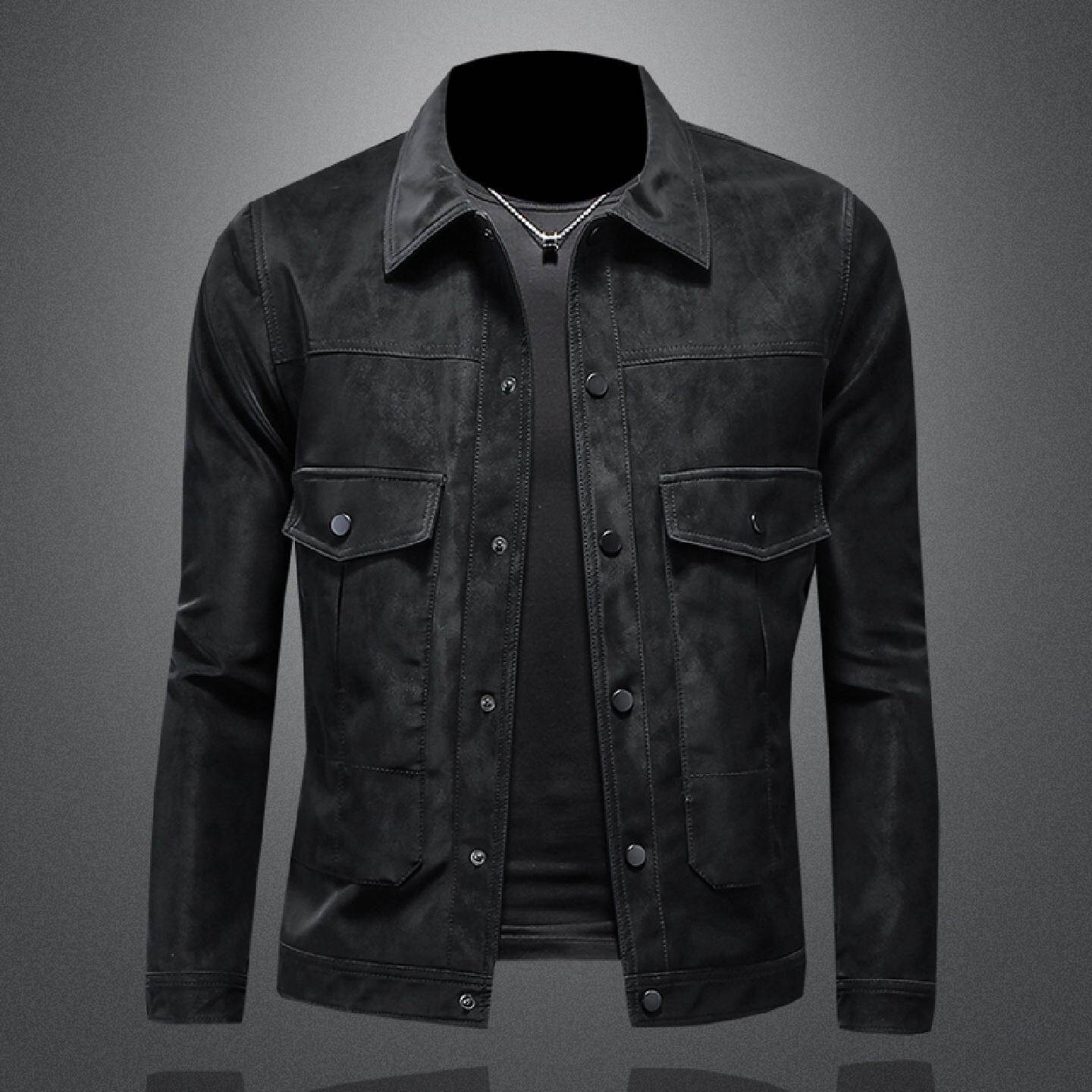 2026欧洲站复古水洗皮外套男装春秋季新款休闲百搭修身翻领皮衣夹