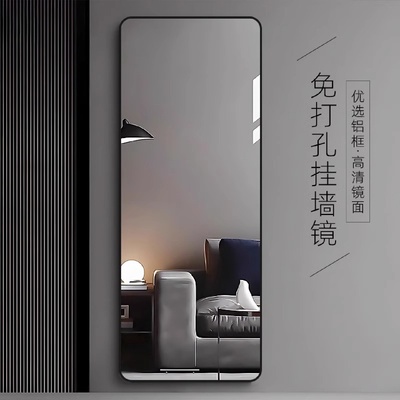 轻奢全身镜壁挂式贴墙自粘玄关穿衣镜家用卧室免打孔玻璃试衣镜子