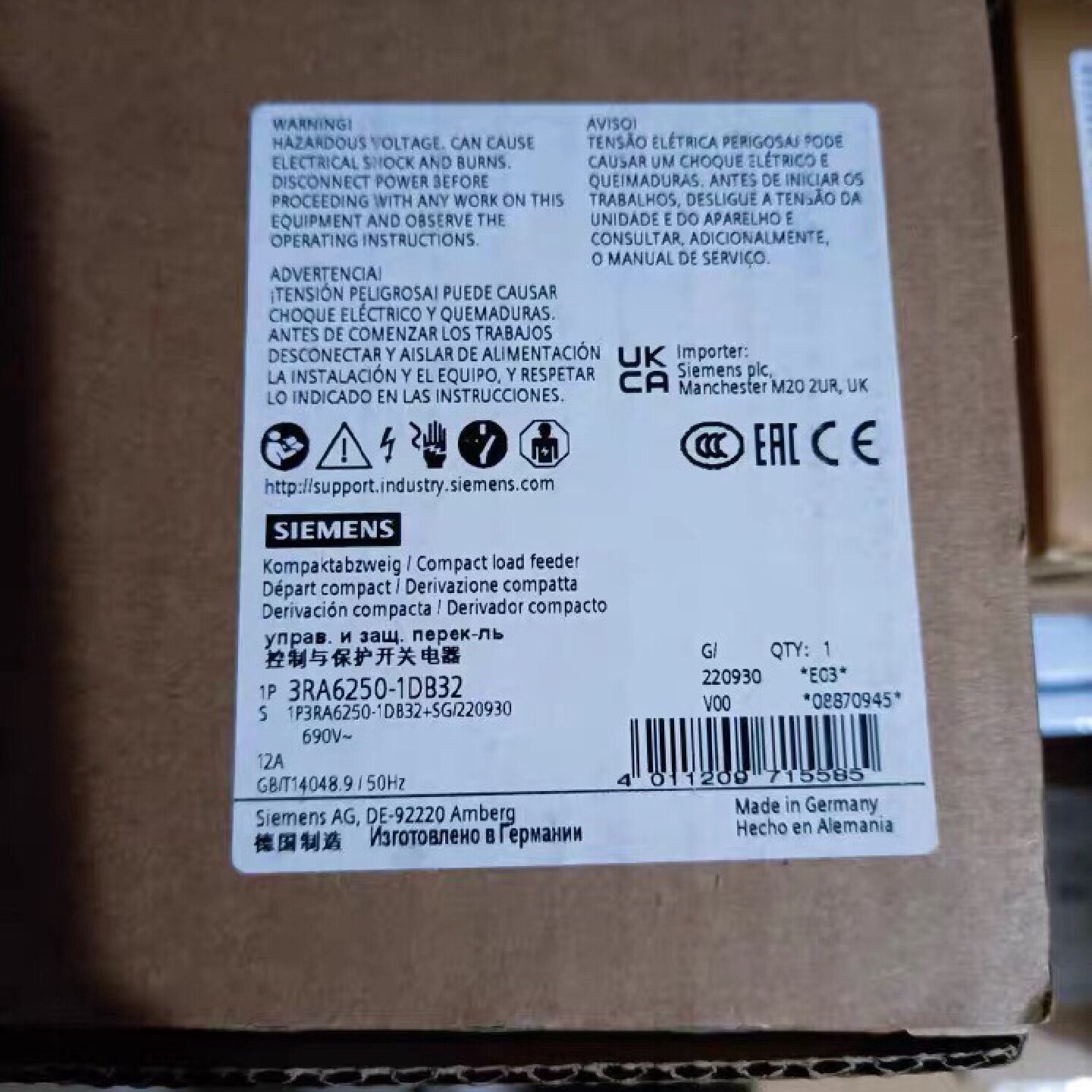 议价--3RA6250-1DB32西门子控制与保护开关电器全新原装正