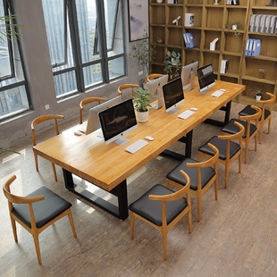 实木办公桌公司大型会议大板桌老板洽谈培训桌家用书房电脑桌 美式
