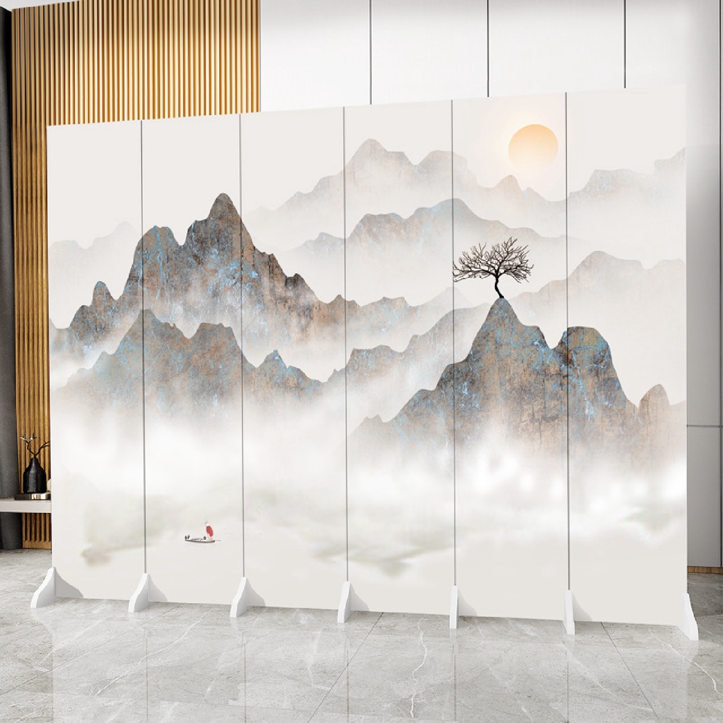 新中式家用屏风隔断屏障玄关背景墙房间卧室入户办公室简易折叠