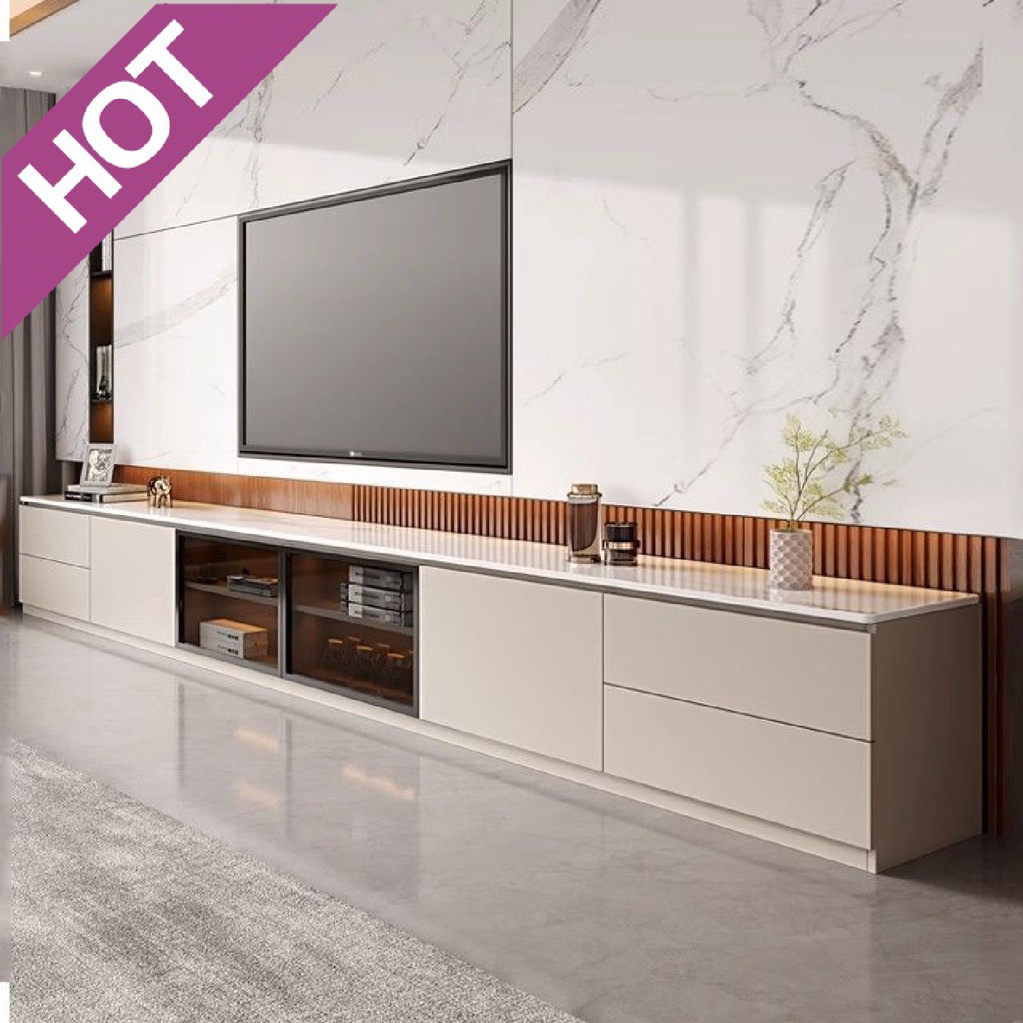 zsr实木岩板茶几电视柜组合简约现代客厅家用收纳储物一体轻奢高