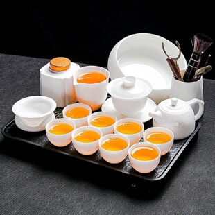 家用盖碗 白玉轻奢茶杯泡茶壶功夫白瓷德化高档羊脂玉会客茶具套装